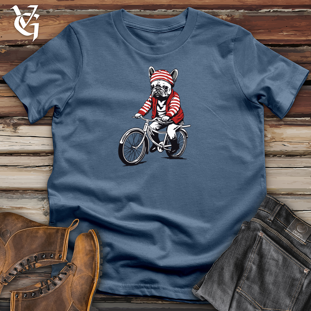 Viking Goods Retro Bike Riding Frenchie Cotton Tee Steel Blue / L