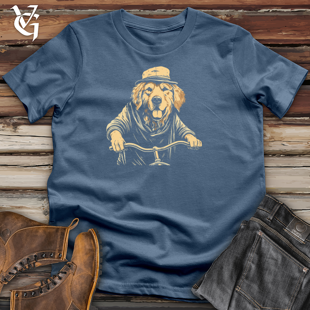 Viking Goods Retro Cruiser Golden Retriever Cotton Tee Steel Blue / L