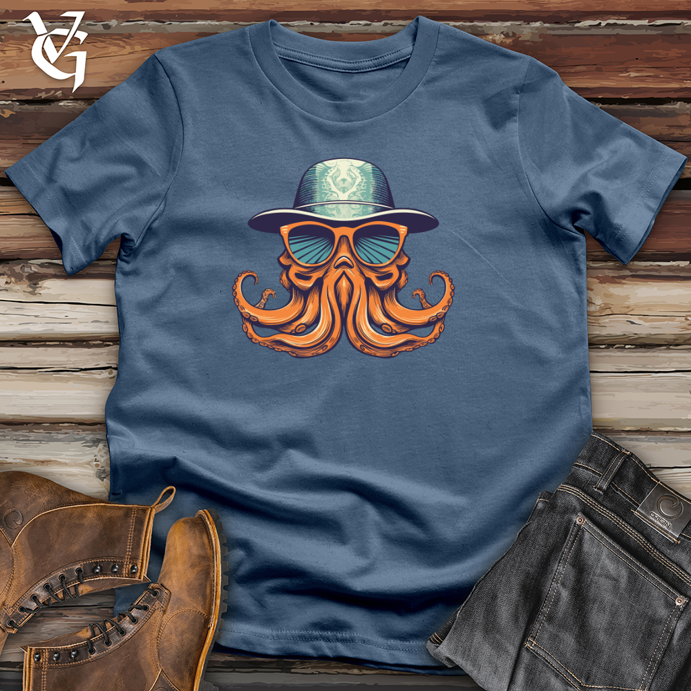 Viking Goods Retro Fedora Octopus Cotton Tee Steel Blue / L