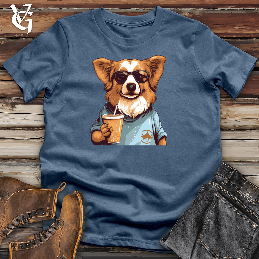 Viking Goods Retro Pawprint Corgi Cotton Tee Steel Blue / L