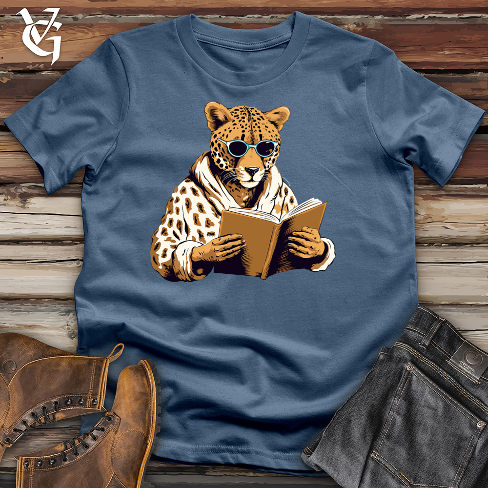 Viking Goods Retro Reader Cheetah Cotton Tee Steel Blue / L