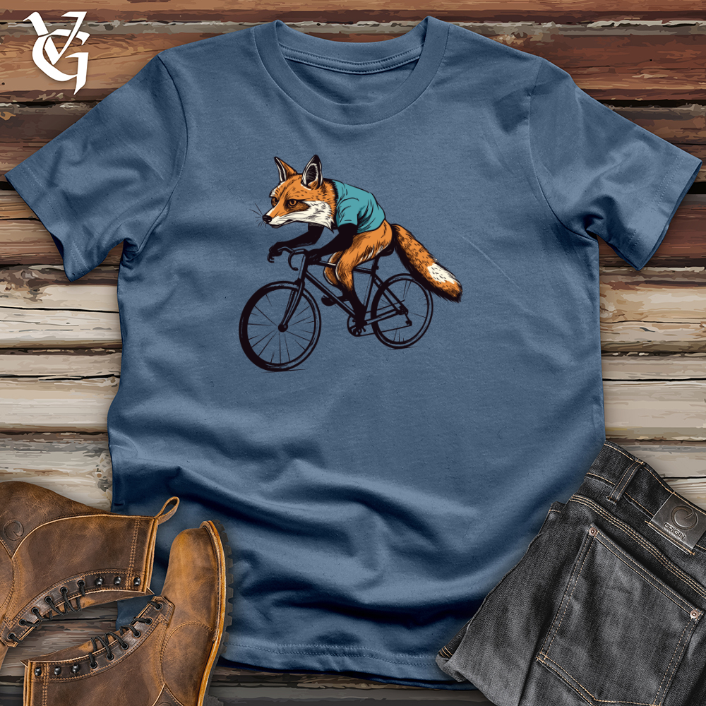 Viking Goods Retro Rider Fox Cotton Tee Steel Blue / L