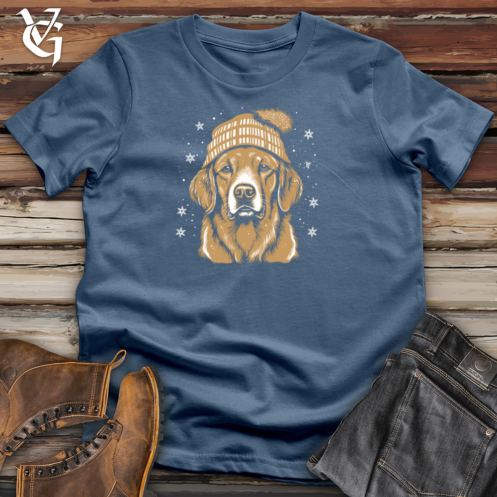 Viking Goods Retro Snowflake Beanie Golden Retriever Cotton Tee Steel Blue / L