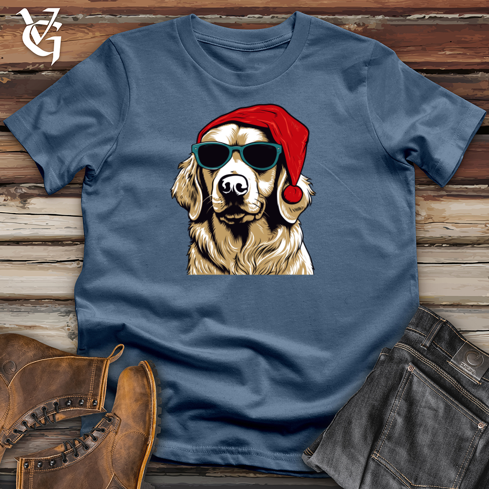 Viking Goods Santa Paws Golden Retriever Cotton Tee Steel Blue / L