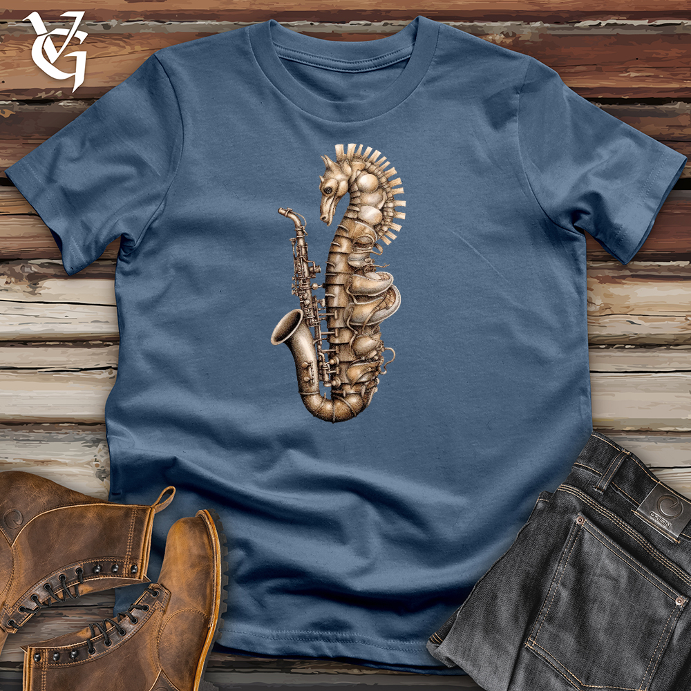 Viking Goods Seahorse Saxophone Cotton Tee Steel Blue / L