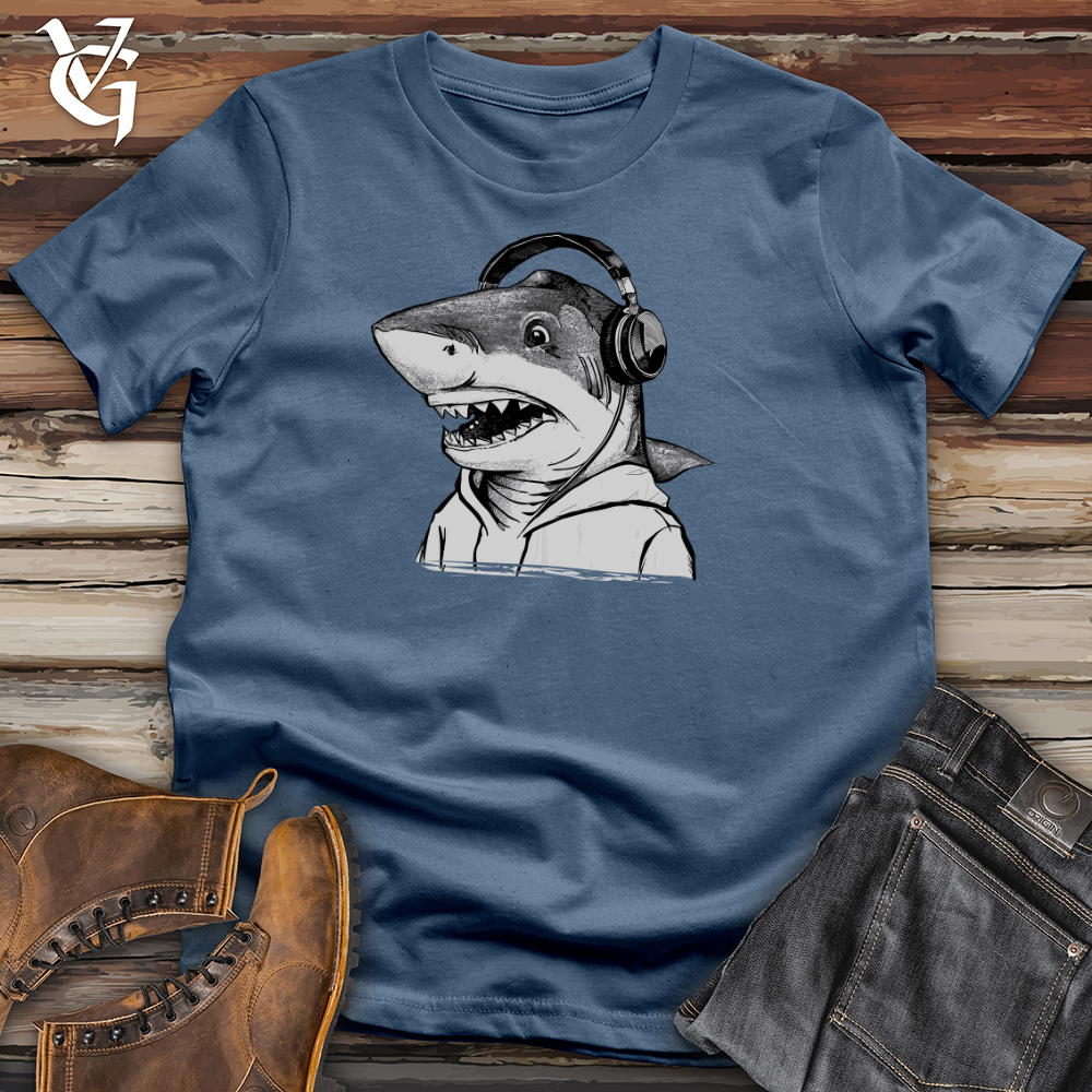Viking Goods Shark Headphone Beats Cotton Tee Steel Blue / L