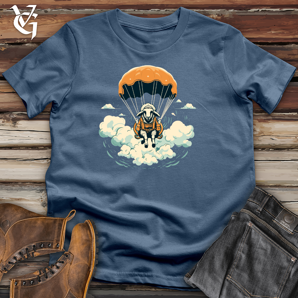 Viking Goods Sheep Skydiving Parachute Rush Cotton Tee Steel Blue / L