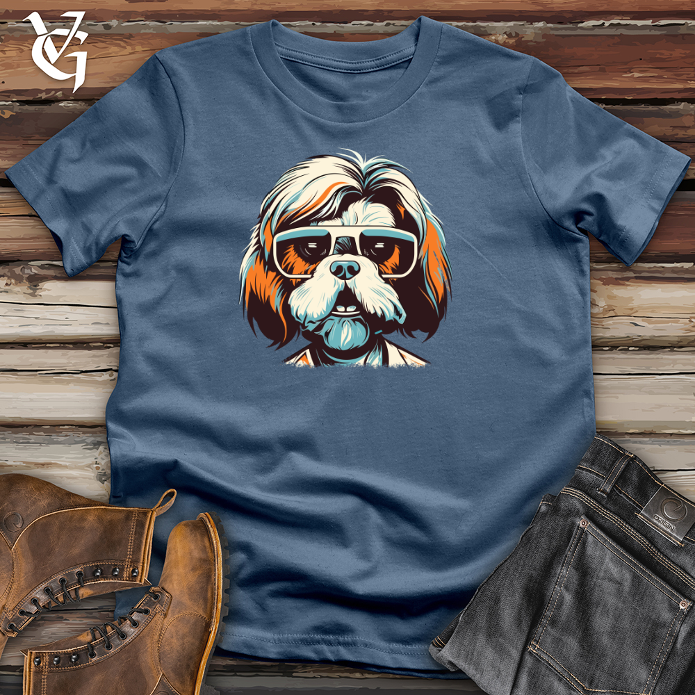 Viking Goods Shih Tzu Stylish Spectacles Cotton Tee Steel Blue / L