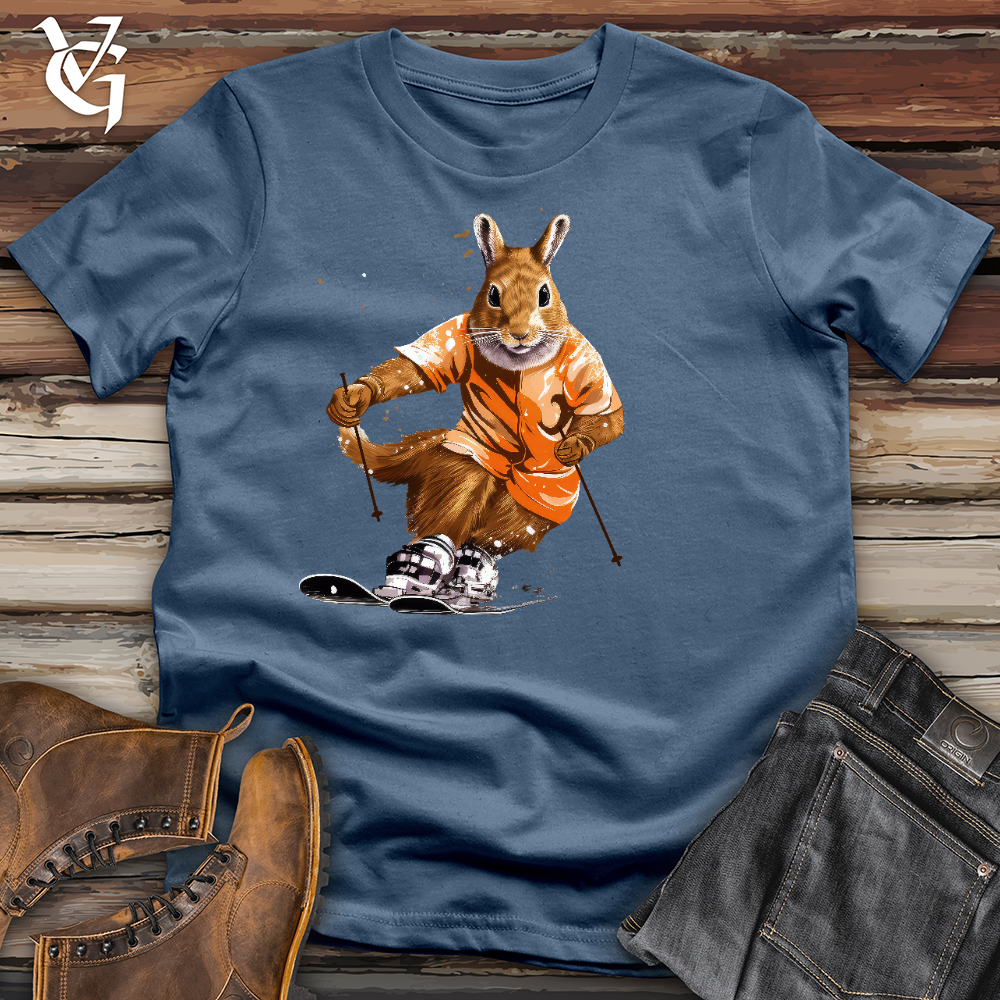 Viking Goods Skiing Squirrel Cotton Tee Steel Blue / L