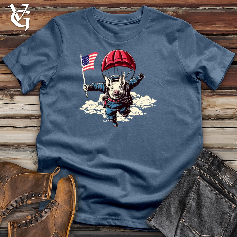Viking Goods Skydiving Pig Parachute Adventure Cotton Tee Steel Blue / L