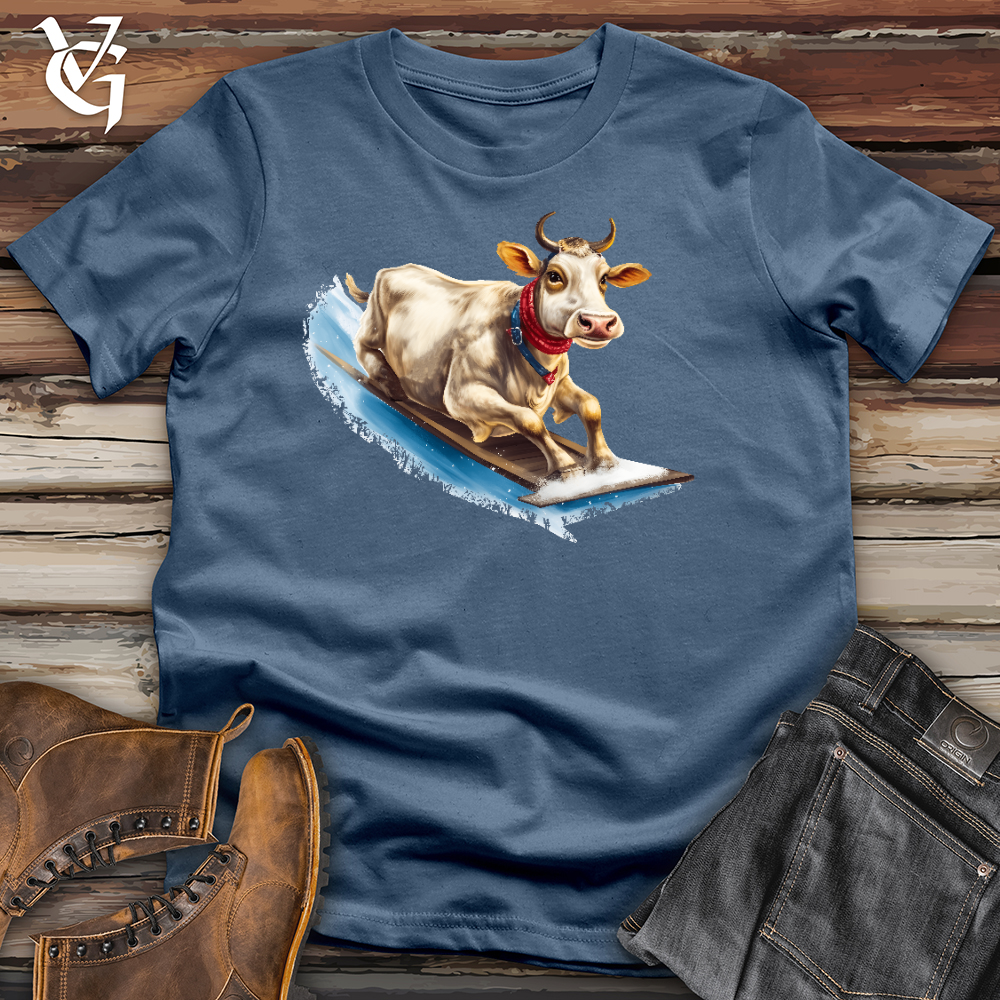 Viking Goods Sledding Cow Cotton Tee Steel Blue / L