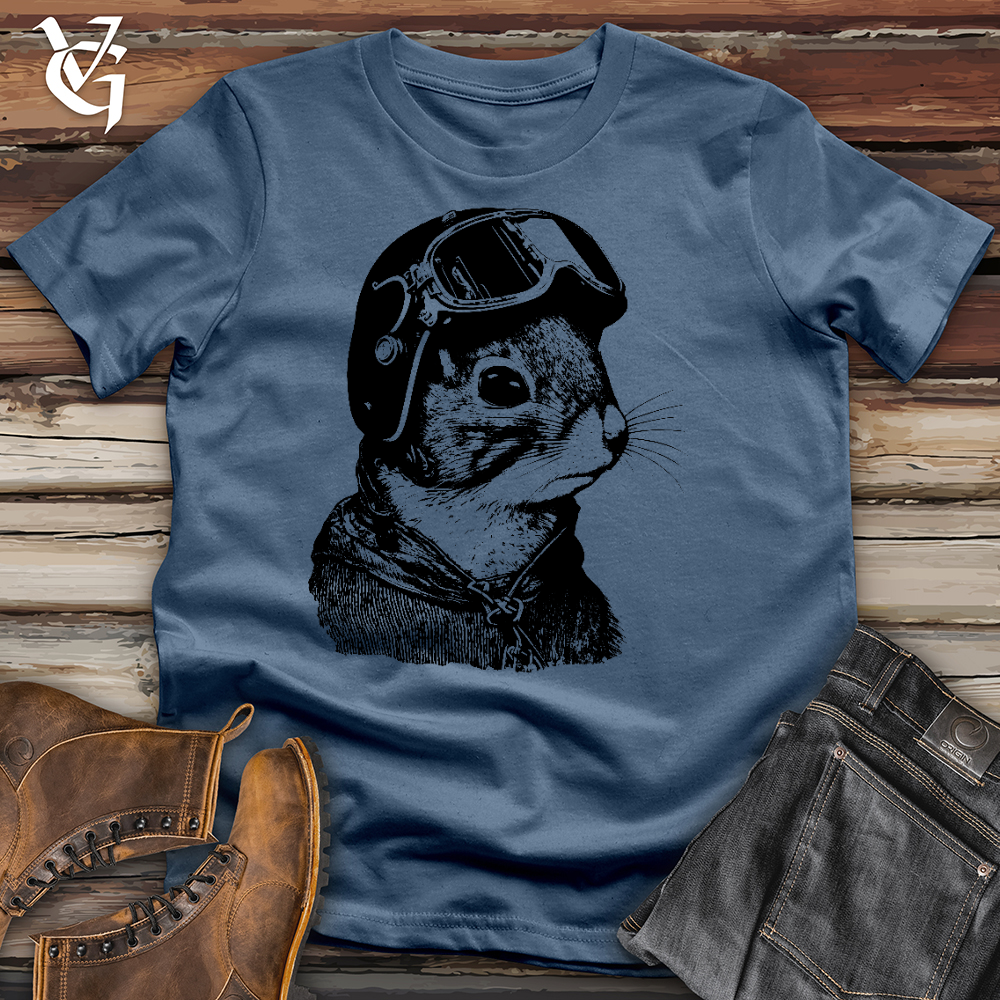 Viking Goods Squirrel Fighter Pilot Cotton Tee Steel Blue / L