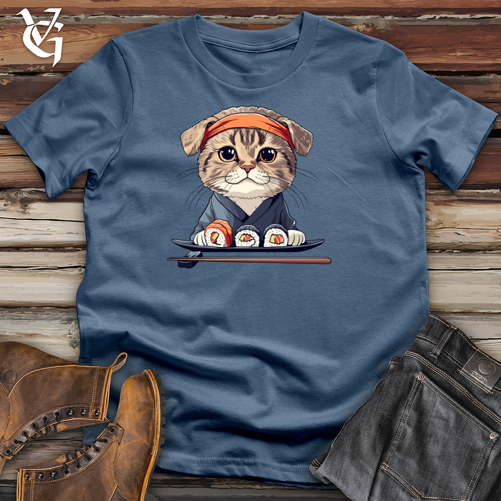 Viking Goods Sushi Master Cat Cotton Tee Steel Blue / L
