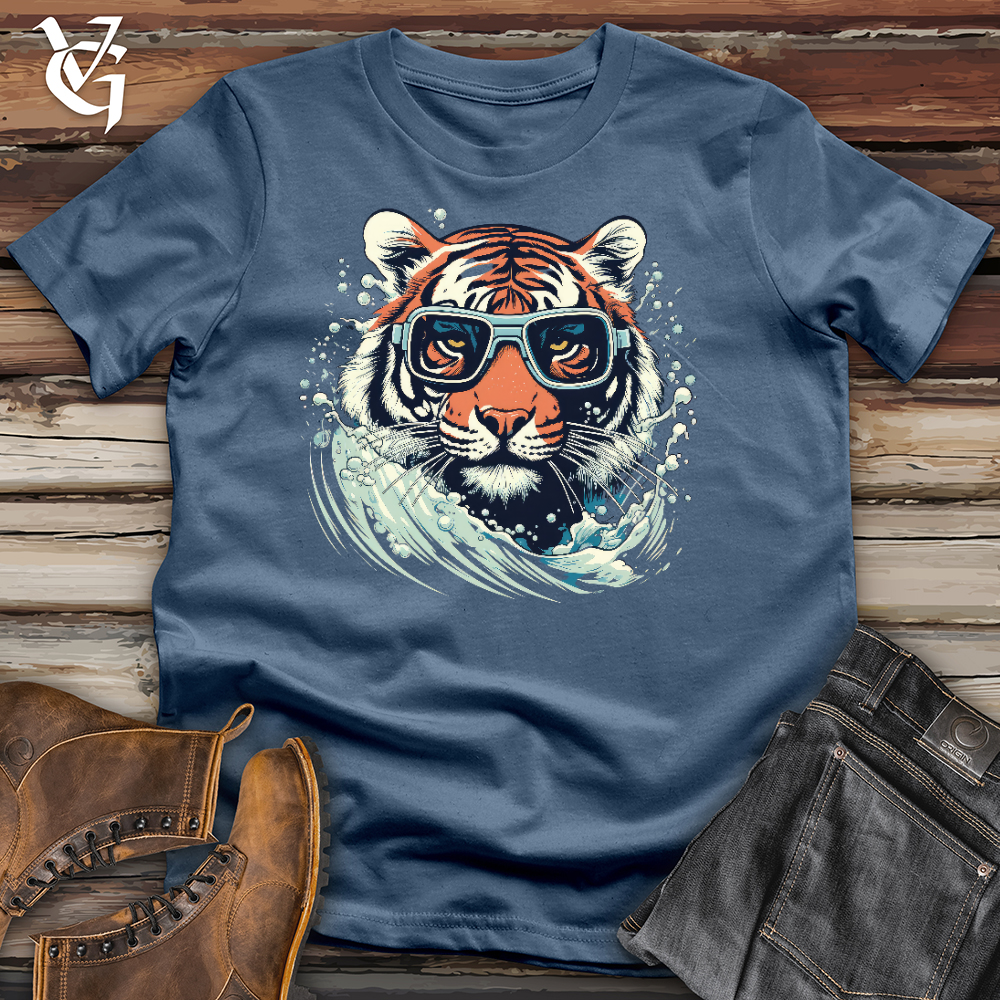 Viking Goods Swimming Tiger Cotton Tee Steel Blue / L