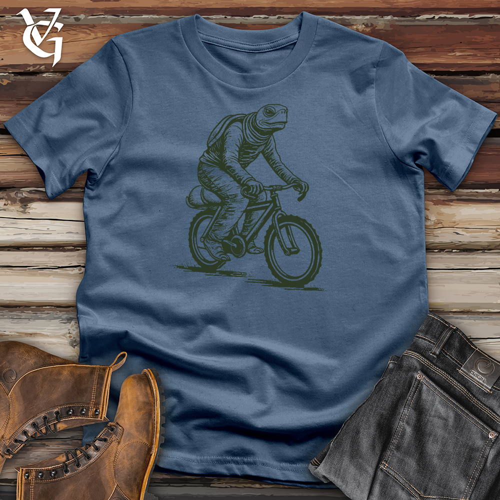 Viking Goods Turtle Riding A Bike Cotton Tee Steel Blue / L