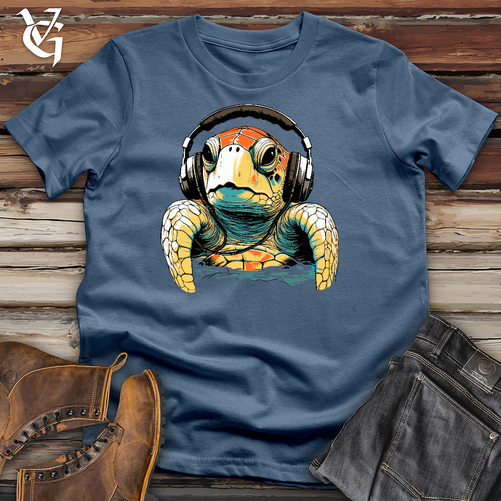 Viking Goods Turtle With Headphone Cotton Tee Steel Blue / L