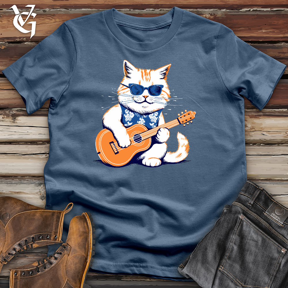 Viking Goods Ukulele Cat Serenade Cotton Tee Steel Blue / L