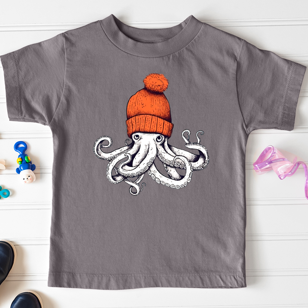Viking Goods Octopus Orange Beanie Toddler Tee Storm / 2T