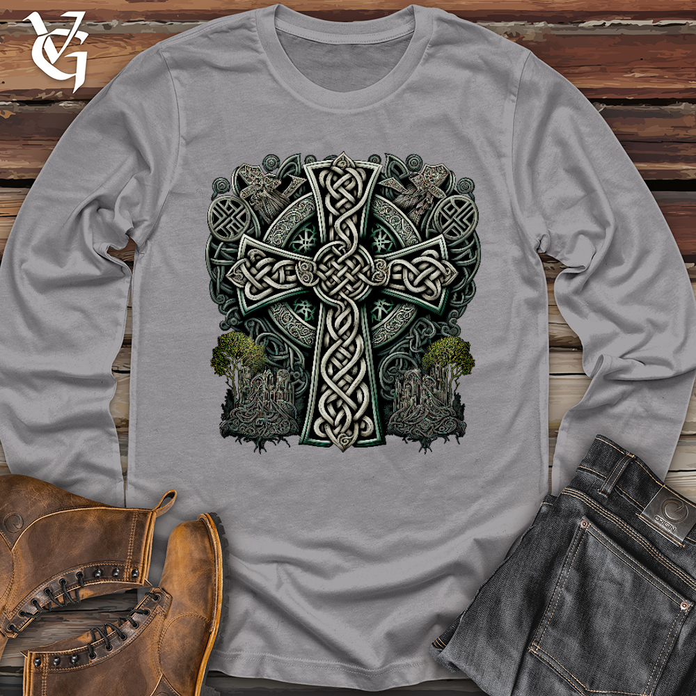 Viking Goods Metallic Celtic Crosses Long Sleeve Storm / L