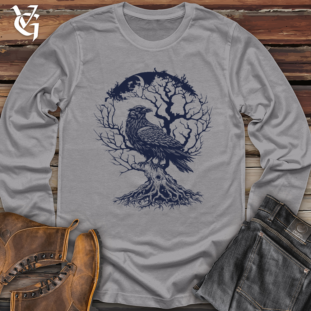 Viking Goods Raven and Old Tree Tattoo Long Sleeve Storm / L