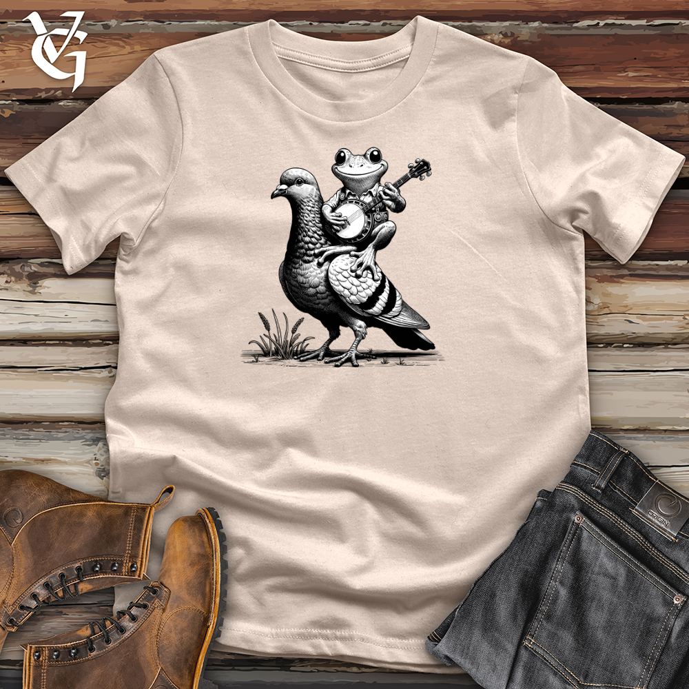 Viking Goods Banjo Frog On a Pigeon Cotton Tee Tan / L