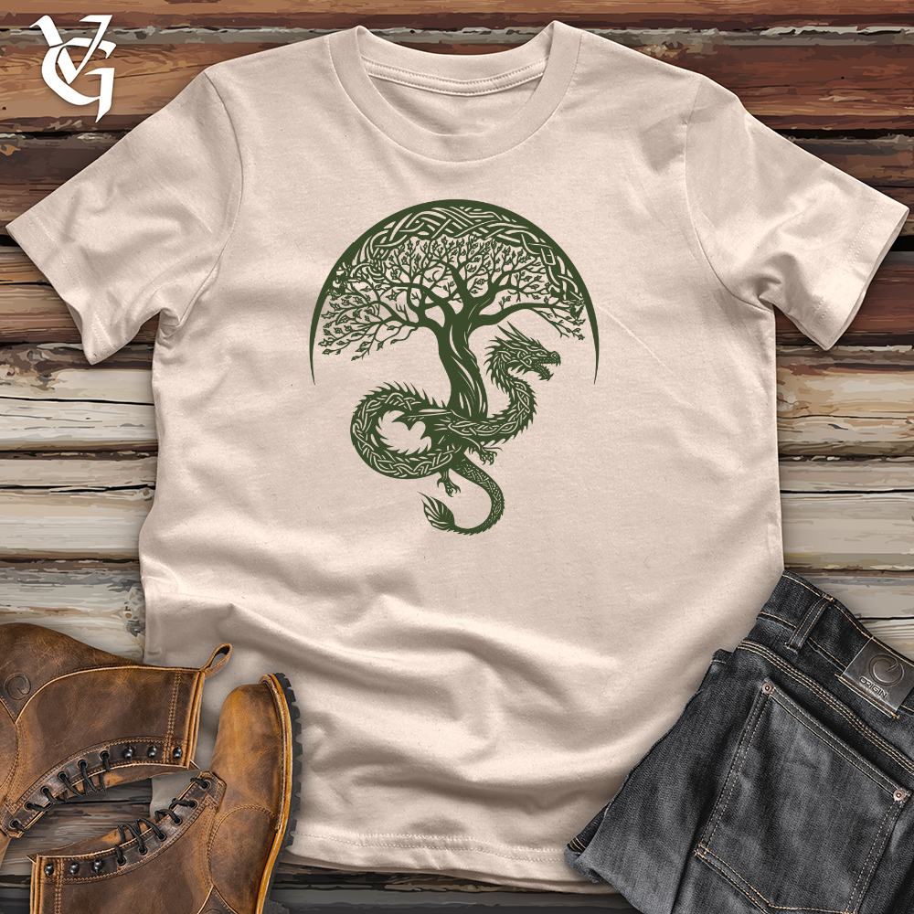 Viking Goods Dragon Tree Silhouette Cotton Tee Tan / L