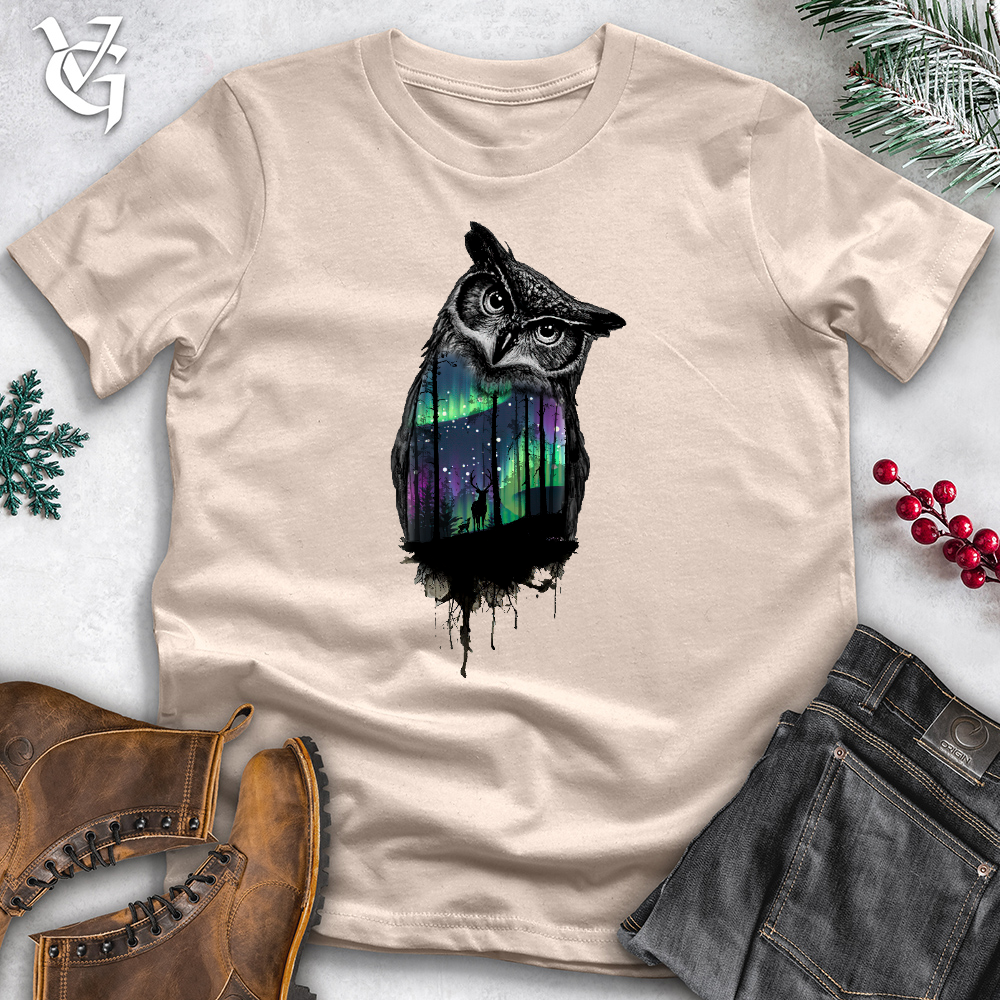 Viking Goods Northern Lights Owl Cotton Tee Tan / L