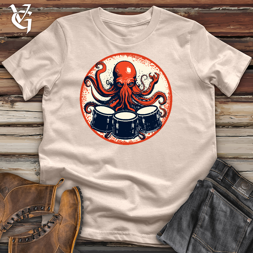 Viking Goods Octopus Playing Drums Cotton Tee Tan / L