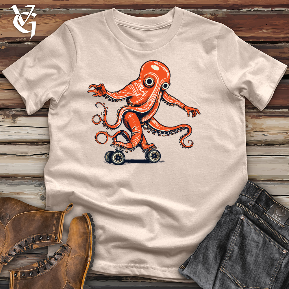 Viking Goods Octopus Riding On Roller Skate Cotton Tee Tan / L