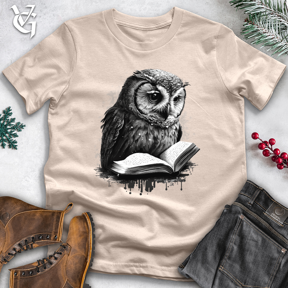 Viking Goods Owl Reading Book Cotton Tee Tan / L