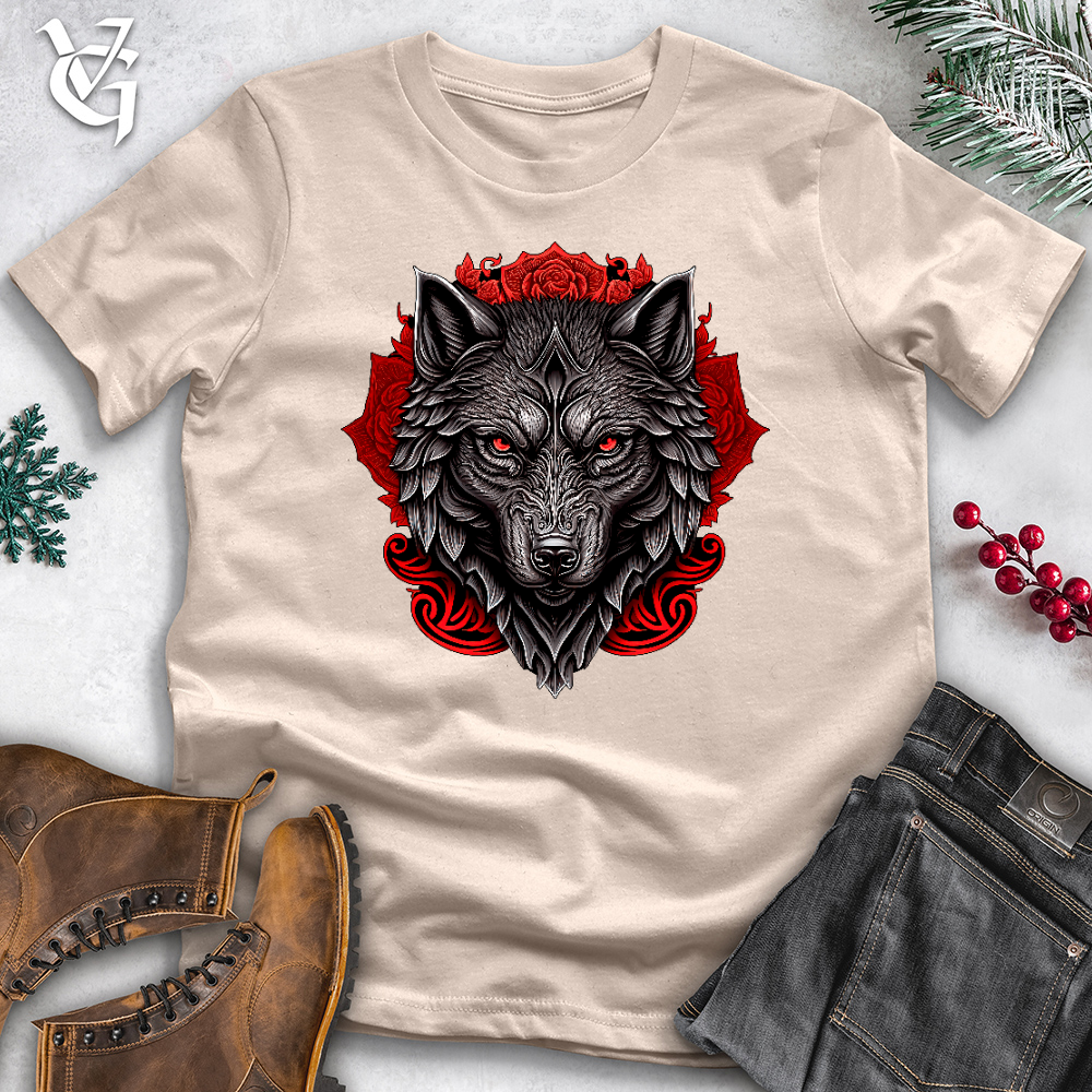 Viking Goods Red Flower Wolf Cotton Tee Tan / L
