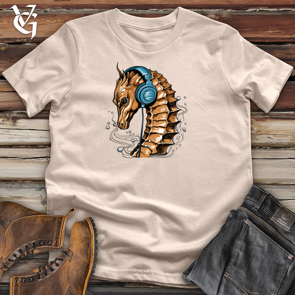 Viking Goods Seahorse Ocean Pulse Headphone Harmony Cotton Tee Tan / L