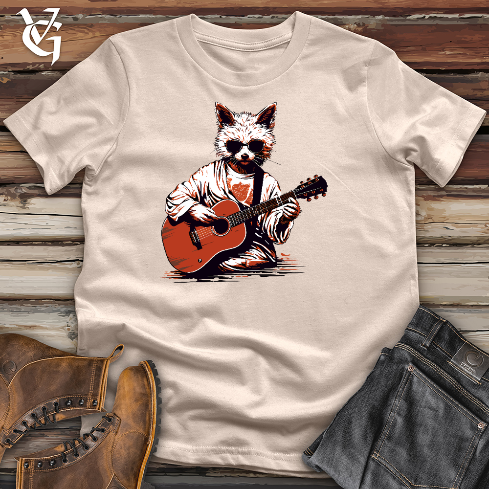 Viking Goods Super Cool Cat Playing Guitar Cotton Tee Tan / L