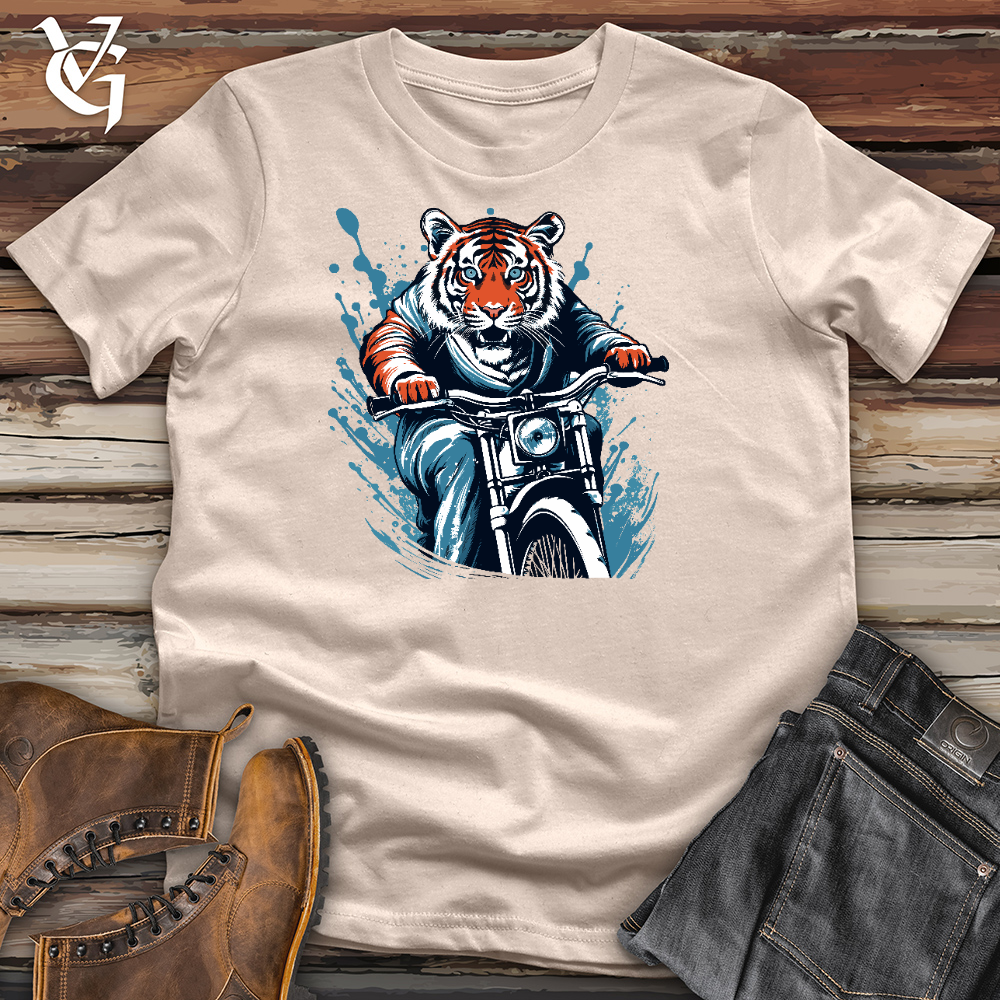 Viking Goods Tiger Riding On Motorbike Cotton Tee Tan / L