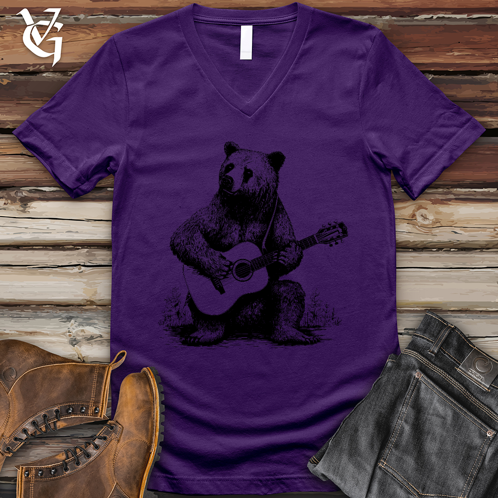 Viking Goods Bear Guitarist V-Neck Tee Team Purple / L