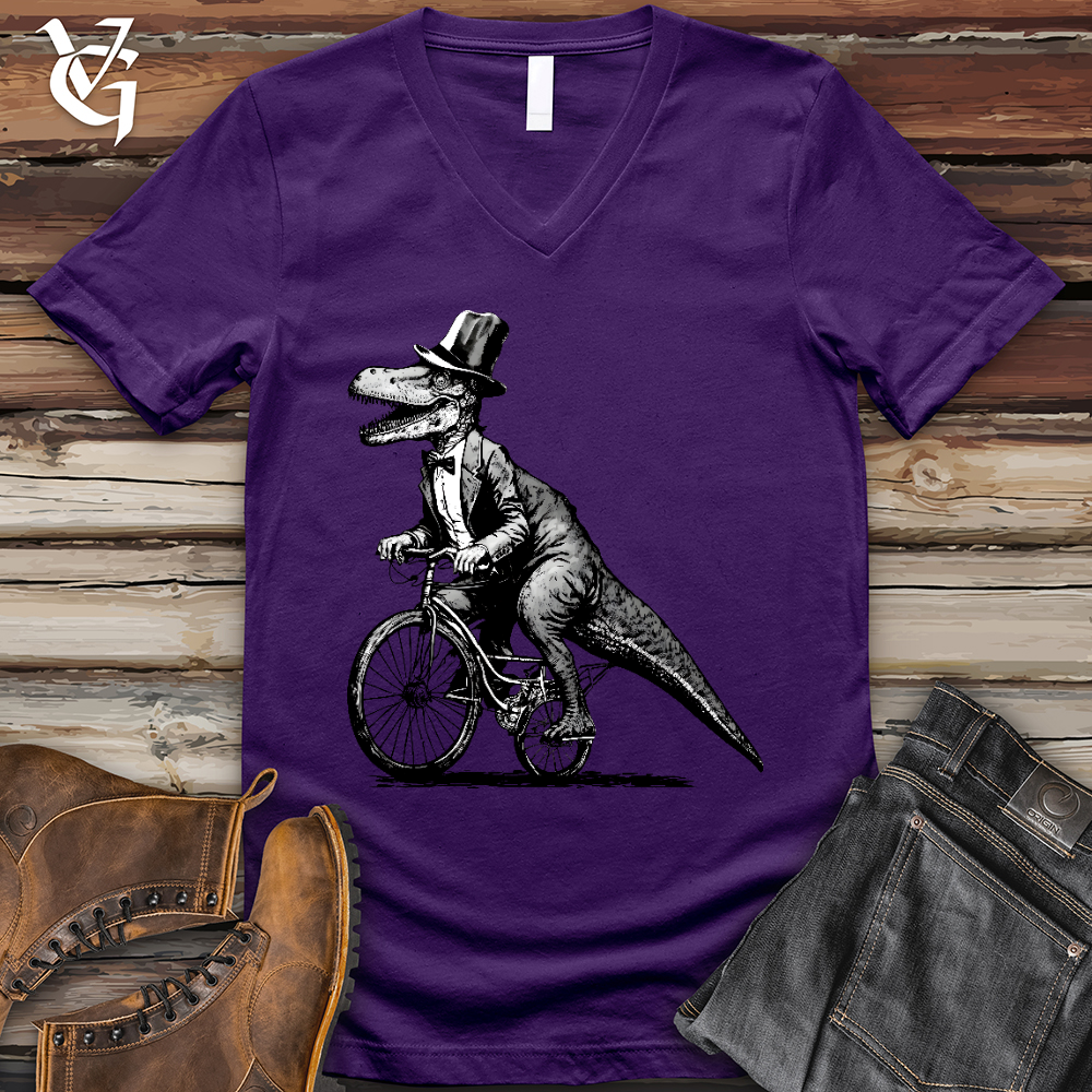 Viking Goods Dinosaur Riding a Bike V-Neck Tee Team Purple / L
