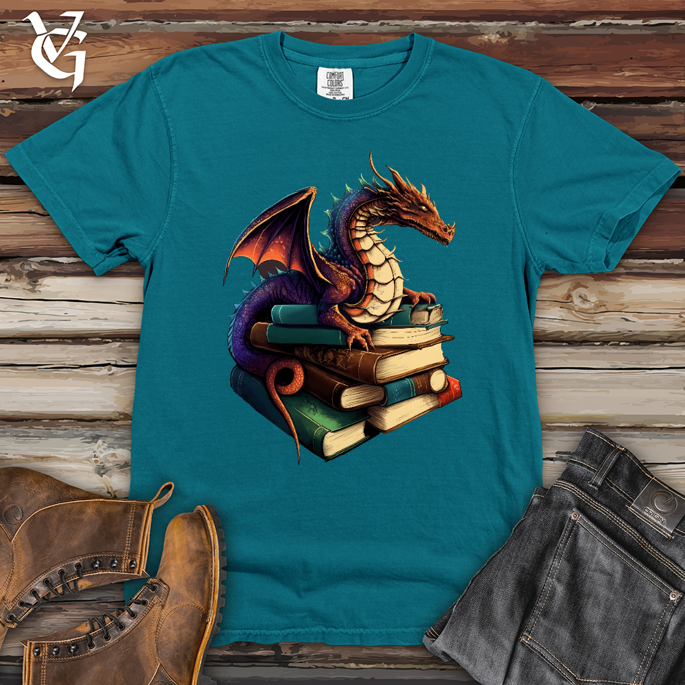 Viking Goods Dragon Book Hoarder Heavy Cotton Comfort Colors Tee Topaz Blue / L