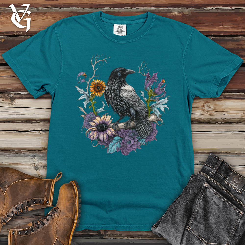 Viking Goods Flower Wreath Raven Heavy Cotton Comfort Colors Tee Topaz Blue / L