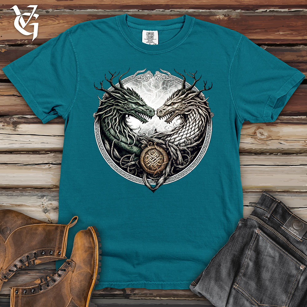 Viking Goods Horned Twin Dragons Heavy Cotton Comfort Colors Tee Topaz Blue / L