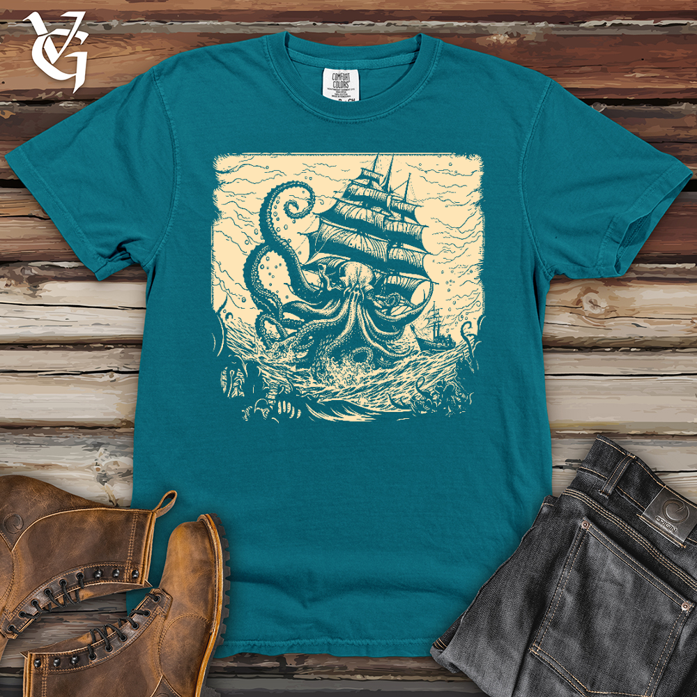 Viking Goods Kraken At Sea Heavy Cotton Comfort Colors Tee Topaz Blue / L