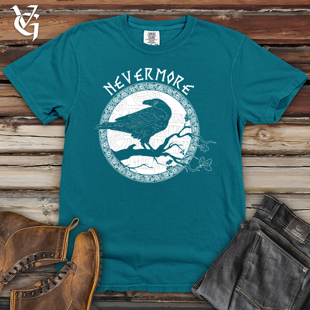 Viking Goods Nevermore White Winter Raven Heavy Cotton Comfort Colors Tee Topaz Blue / L