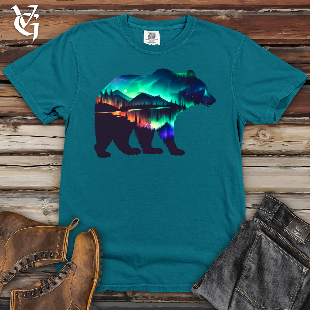 Viking Goods Northern Lights Bear Heavy Cotton Comfort Colors Tee Topaz Blue / L
