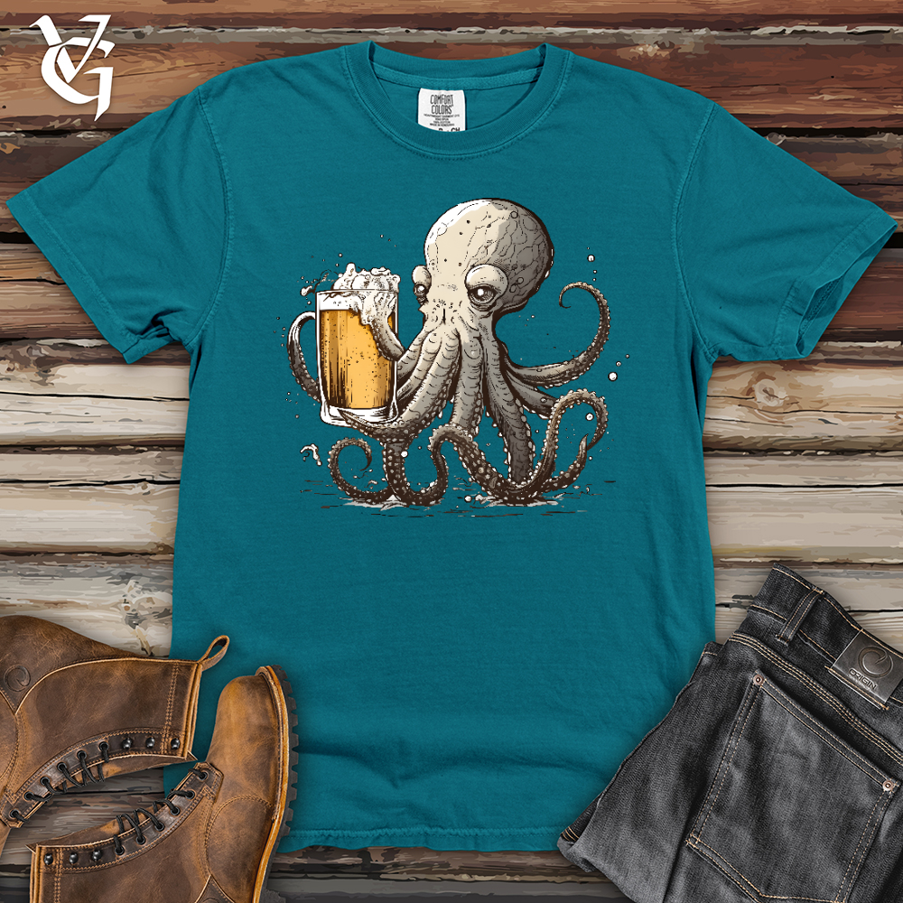Viking Goods Octopus Happy Hour Heavy Cotton Comfort Colors Tee Topaz Blue / L