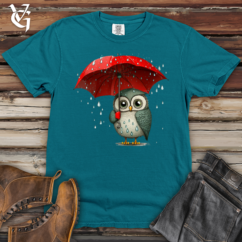 Viking Goods Owl In The Rain Heavy Cotton Comfort Colors Tee Topaz Blue / L
