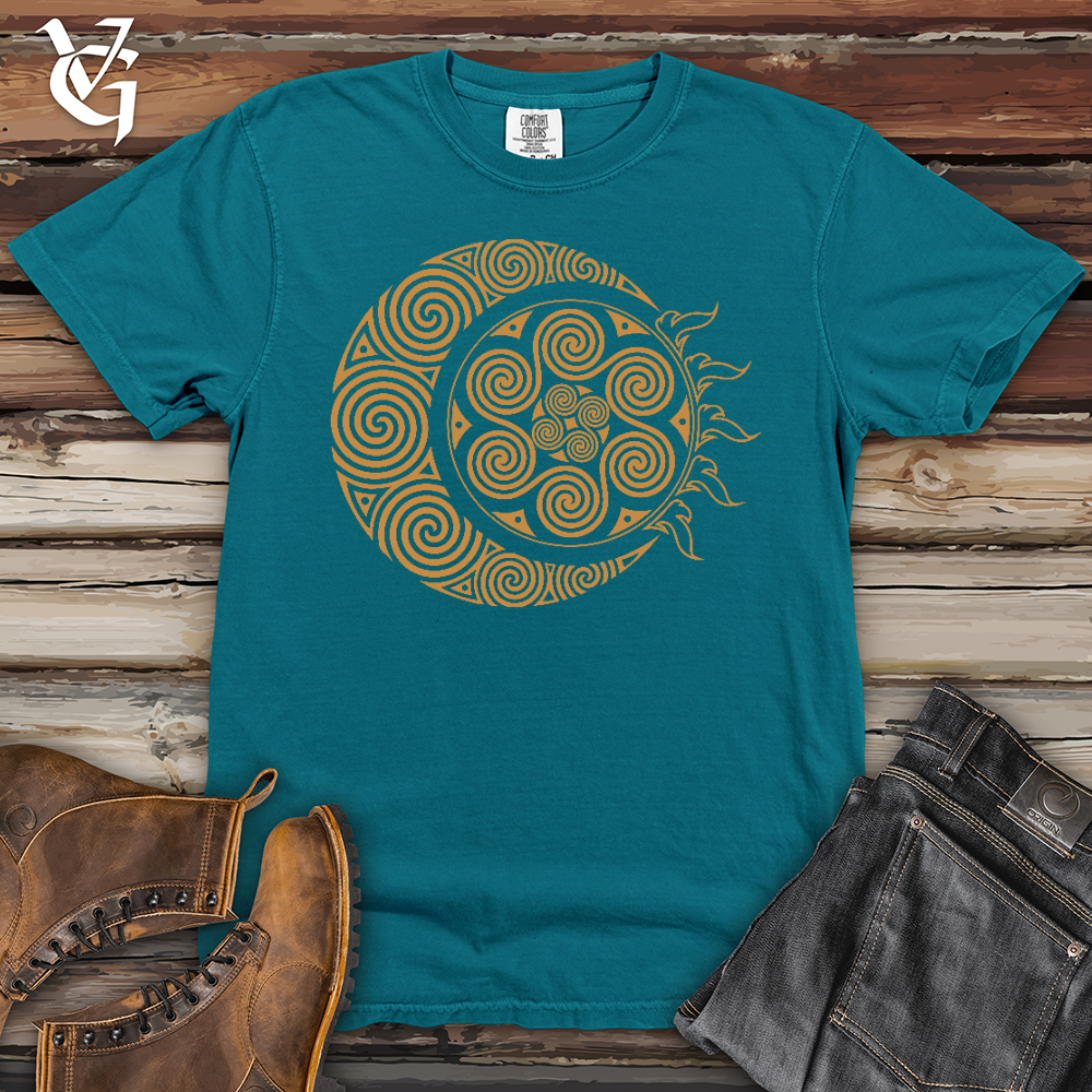Viking Goods Spiral Celtic Moon Heavy Cotton Comfort Colors Tee Topaz Blue / L