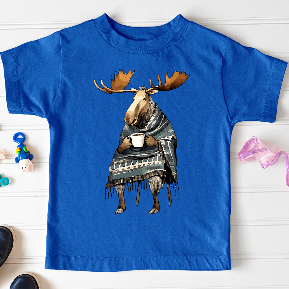 Viking Goods Coffee Drinking Moose Toddler Tee True Royal / 2T