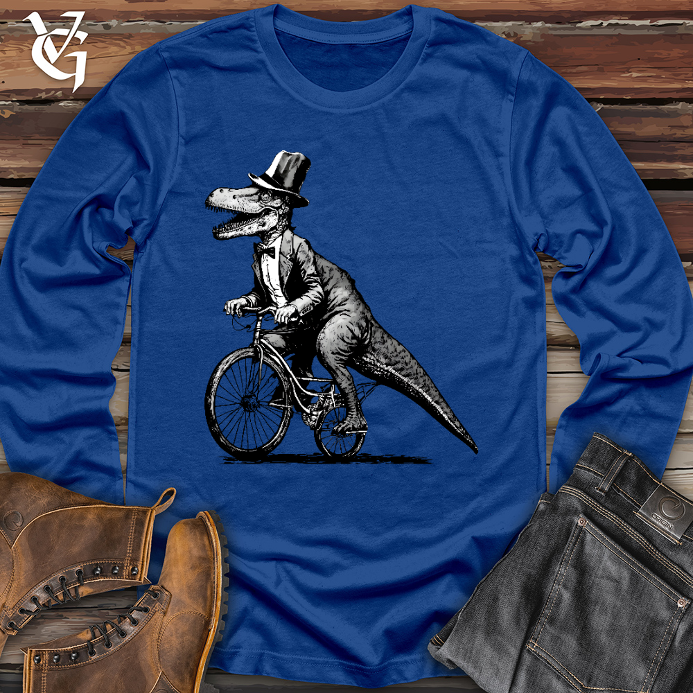 Viking Goods Dinosaur Riding a Bike Long Sleeve True Royal / L