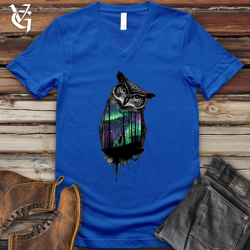 Viking Goods Northern Lights Owl V- Neck Tee True Royal / L