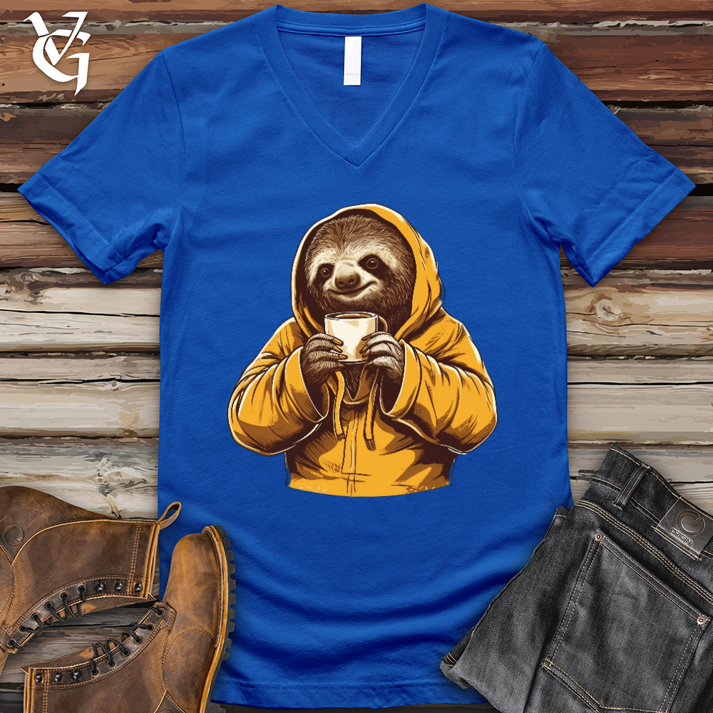 Viking Goods Sloth Coffee V-Neck Tee True Royal / L