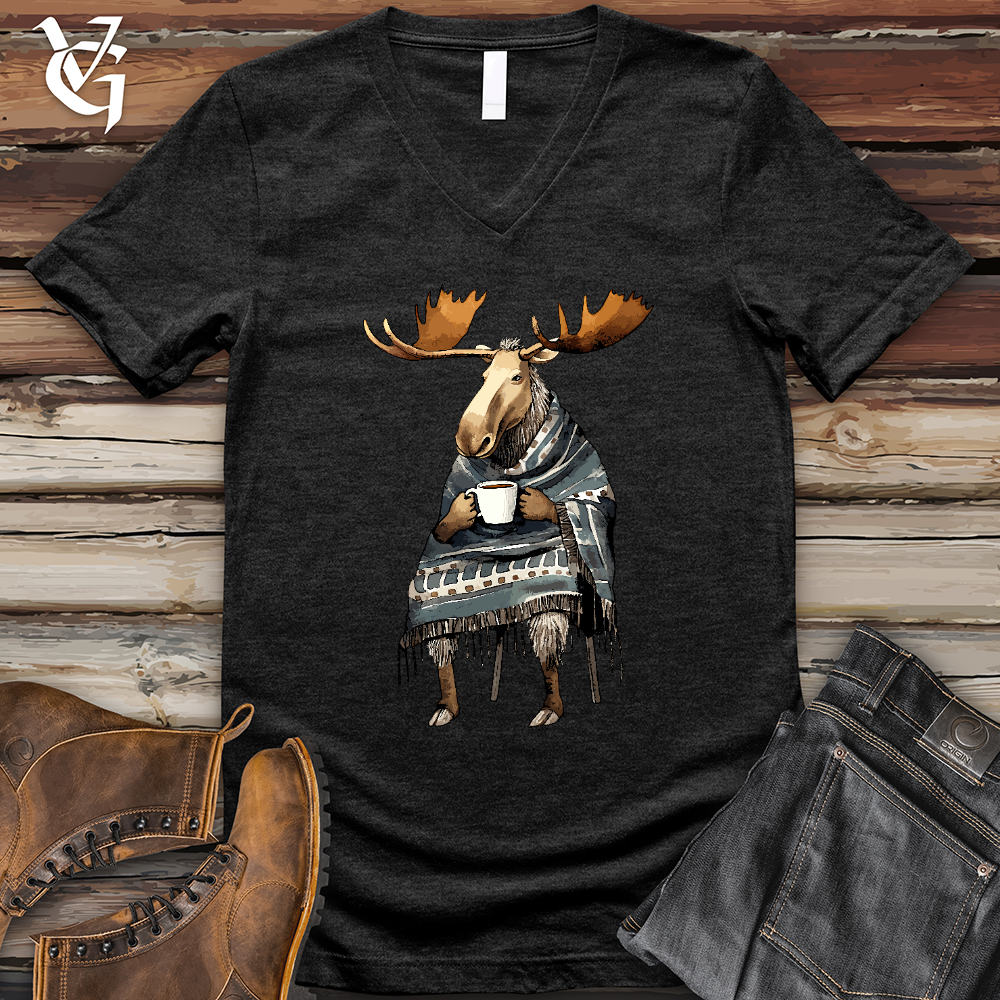 Viking Goods Coffee Drinking Moose V-Neck Tee Vintage Black / L